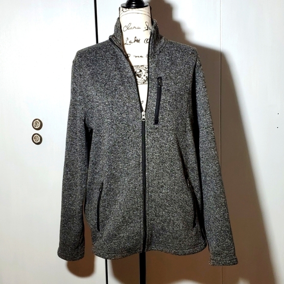Sonoma- Unisex Black / Gray Flecked Coat jacket Zip front & Pockets Size Large - Picture 1 of 5